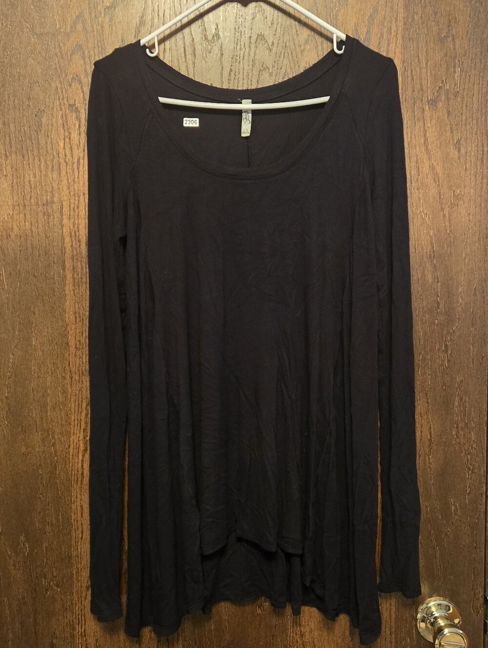 Free People Lightweight Black Long-Sleeve Scoop Neck Top